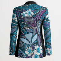 Personalised Hawaii Tribal Humpback Whale Blazer Polu Hibiscus Seamless Pattern LT9 - Polynesian Pride