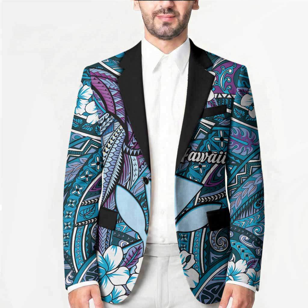 Personalised Hawaii Tribal Humpback Whale Blazer Polu Hibiscus Seamless Pattern LT9 - Polynesian Pride