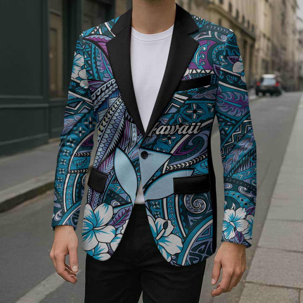 Personalised Hawaii Tribal Humpback Whale Blazer Polu Hibiscus Seamless Pattern LT9 - Polynesian Pride