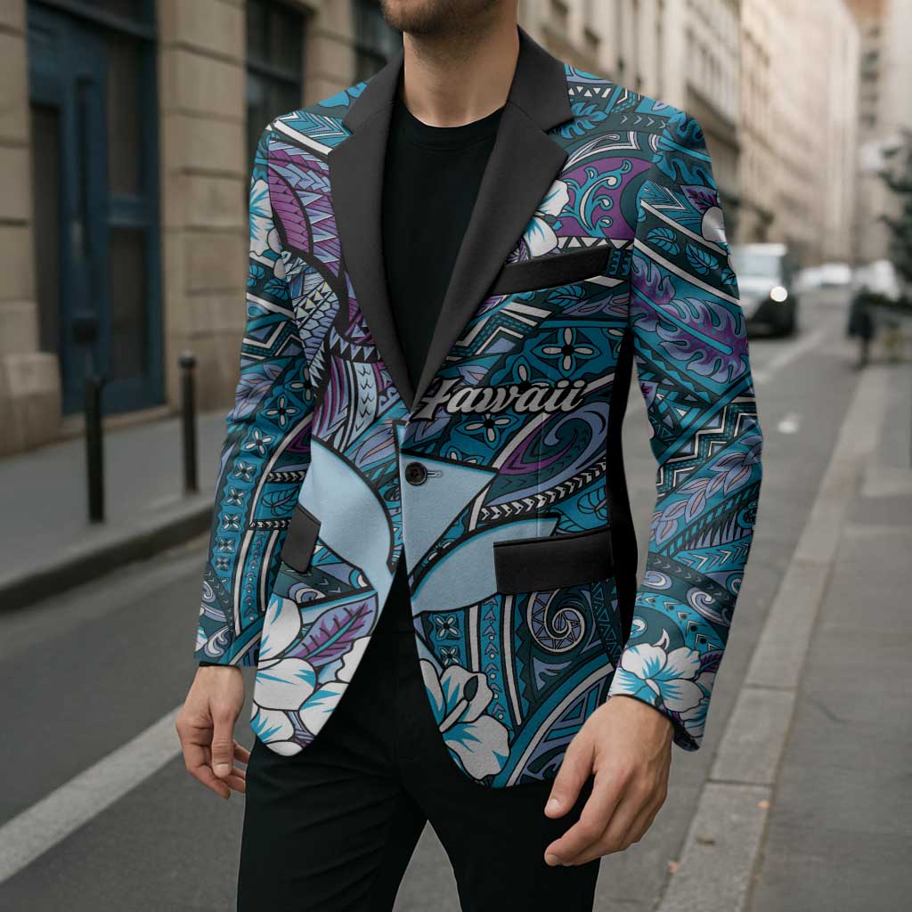 Personalised Hawaii Tribal Humpback Whale Blazer Polu Hibiscus Seamless Pattern LT9 - Polynesian Pride