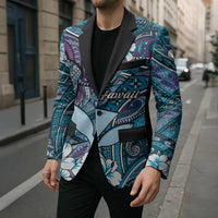 Personalised Hawaii Tribal Humpback Whale Blazer Polu Hibiscus Seamless Pattern LT9 - Polynesian Pride