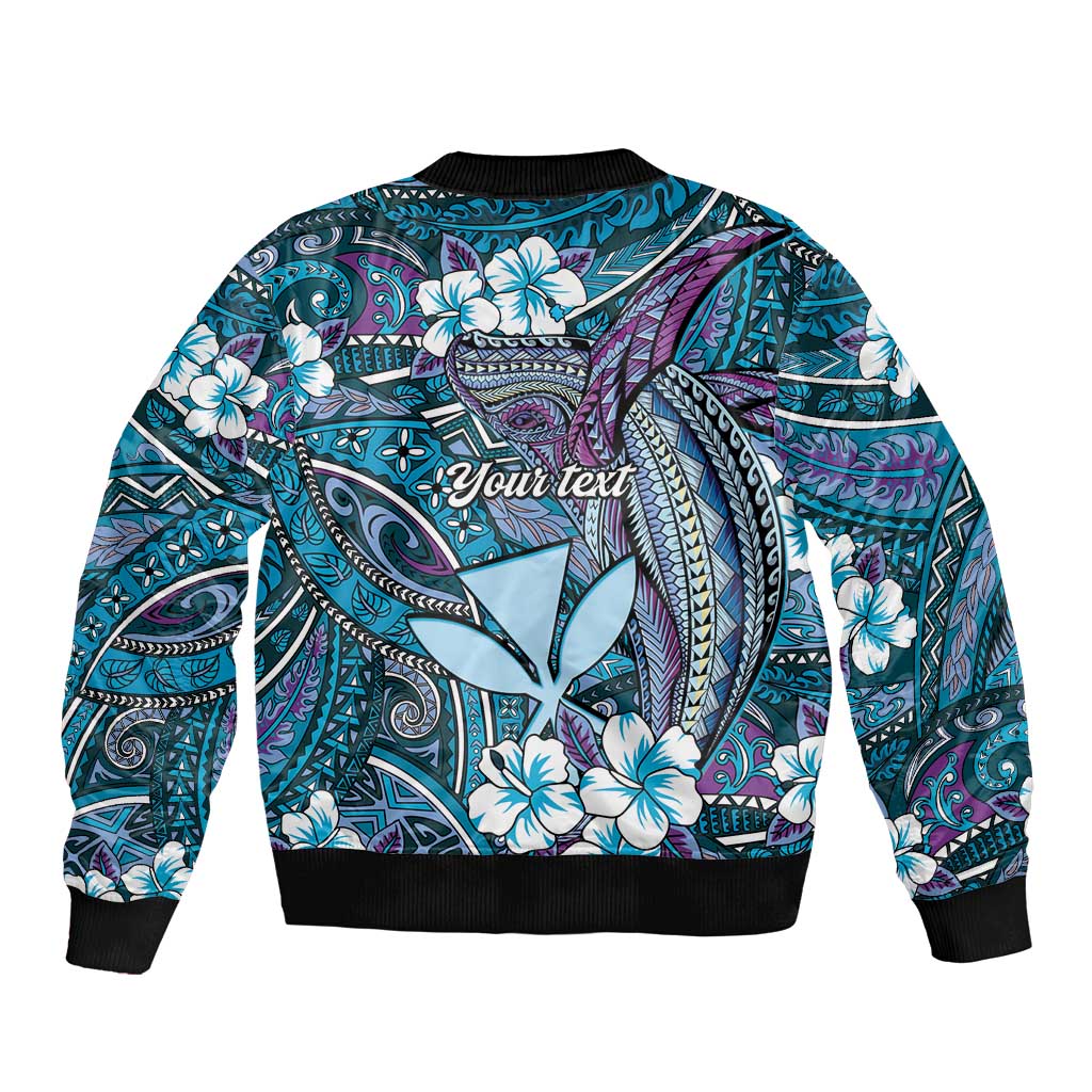 Personalised Hawaii Tribal Humpback Whale Bomber Jacket Polu Hibiscus Seamless Pattern LT9 - Polynesian Pride