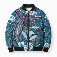 Personalised Hawaii Tribal Humpback Whale Bomber Puffer Jacket Polu Hibiscus Seamless Pattern LT9 Unisex Blue - Polynesian Pride