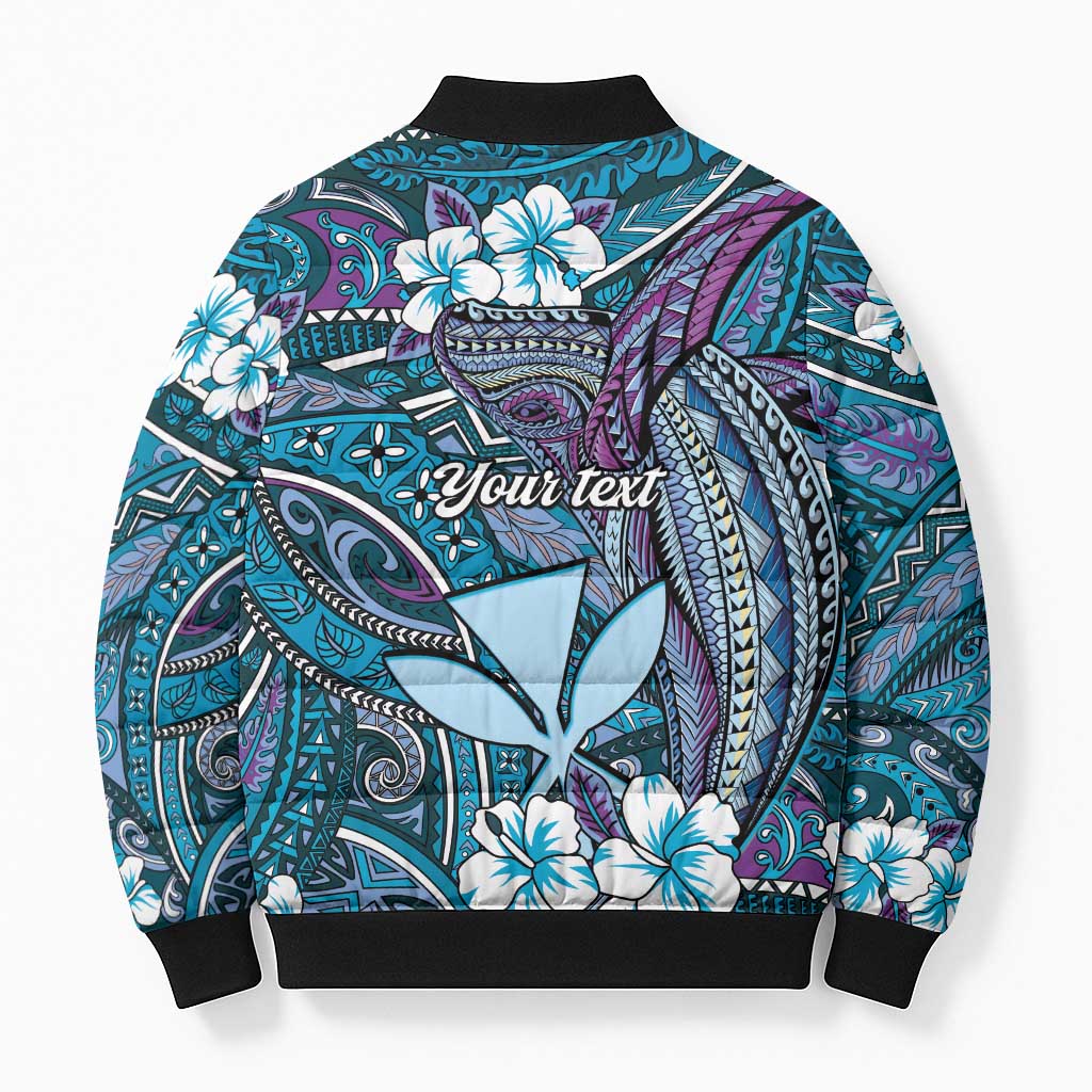Personalised Hawaii Tribal Humpback Whale Bomber Puffer Jacket Polu Hibiscus Seamless Pattern LT9 - Polynesian Pride