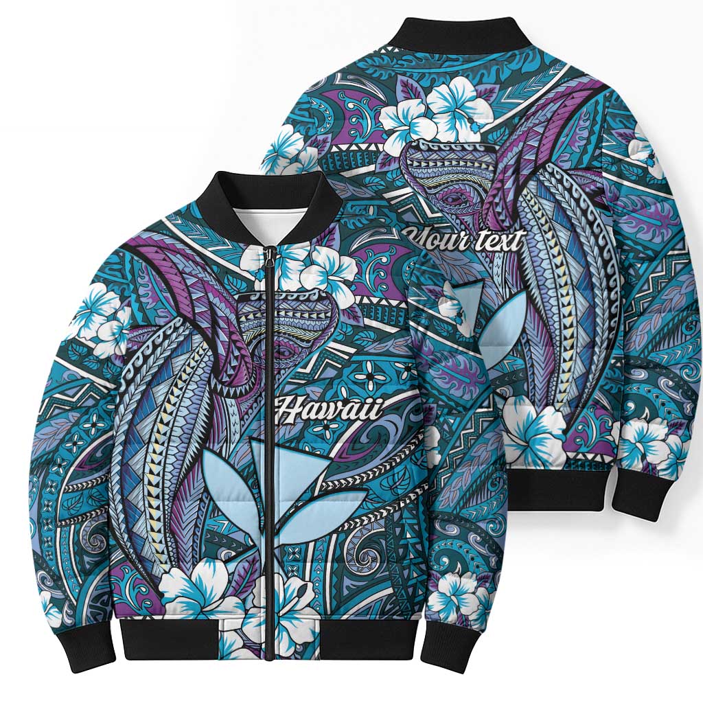 Personalised Hawaii Tribal Humpback Whale Bomber Puffer Jacket Polu Hibiscus Seamless Pattern LT9 - Polynesian Pride