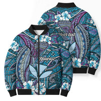 Personalised Hawaii Tribal Humpback Whale Bomber Puffer Jacket Polu Hibiscus Seamless Pattern LT9 - Polynesian Pride
