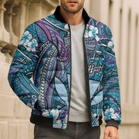 Personalised Hawaii Tribal Humpback Whale Bomber Puffer Jacket Polu Hibiscus Seamless Pattern LT9 - Polynesian Pride
