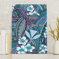 Personalised Hawaii Tribal Humpback Whale Canvas Wall Art Polu Hibiscus Seamless Pattern LT9 Without Frame Blue - Polynesian Pride