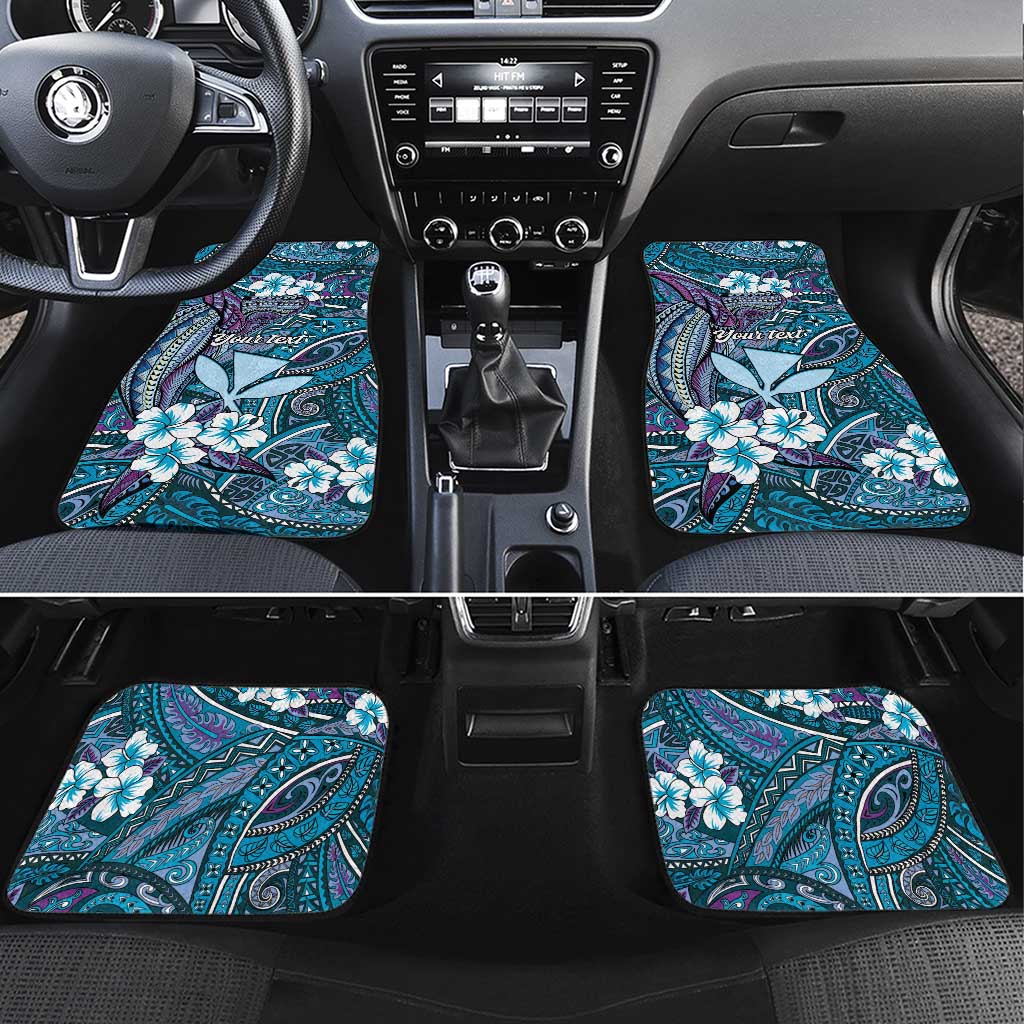 Personalised Hawaii Tribal Humpback Whale Car Mats Polu Hibiscus Seamless Pattern LT9 Set 4pcs Blue - Polynesian Pride