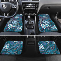 Personalised Hawaii Tribal Humpback Whale Car Mats Polu Hibiscus Seamless Pattern LT9 Set 4pcs Blue - Polynesian Pride