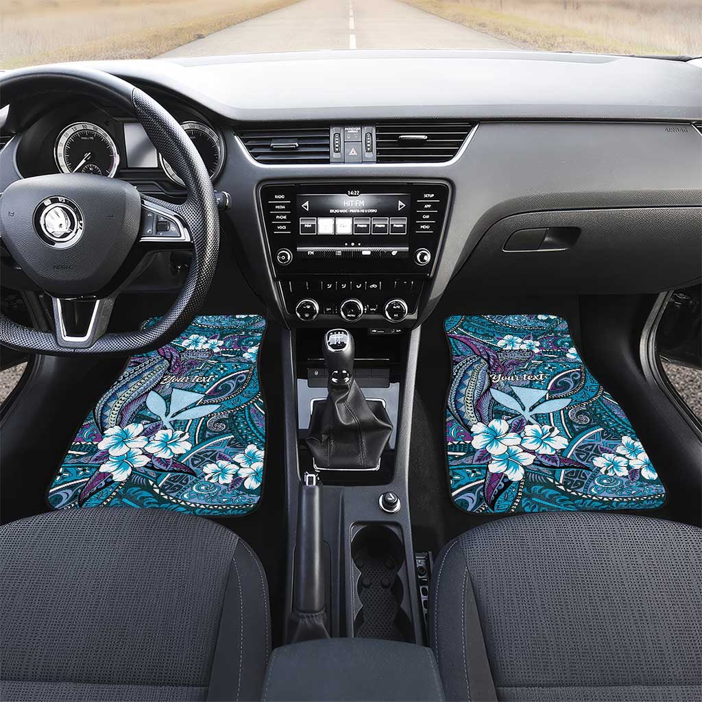 Personalised Hawaii Tribal Humpback Whale Car Mats Polu Hibiscus Seamless Pattern LT9 Set 2pcs - Front Blue - Polynesian Pride