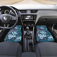 Personalised Hawaii Tribal Humpback Whale Car Mats Polu Hibiscus Seamless Pattern LT9 Set 2pcs - Front Blue - Polynesian Pride
