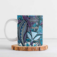 Personalised Hawaii Tribal Humpback Whale Ceramic Mug Polu Hibiscus Seamless Pattern LT9 Blue - Polynesian Pride