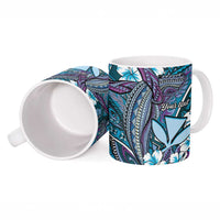 Personalised Hawaii Tribal Humpback Whale Ceramic Mug Polu Hibiscus Seamless Pattern LT9 - Polynesian Pride
