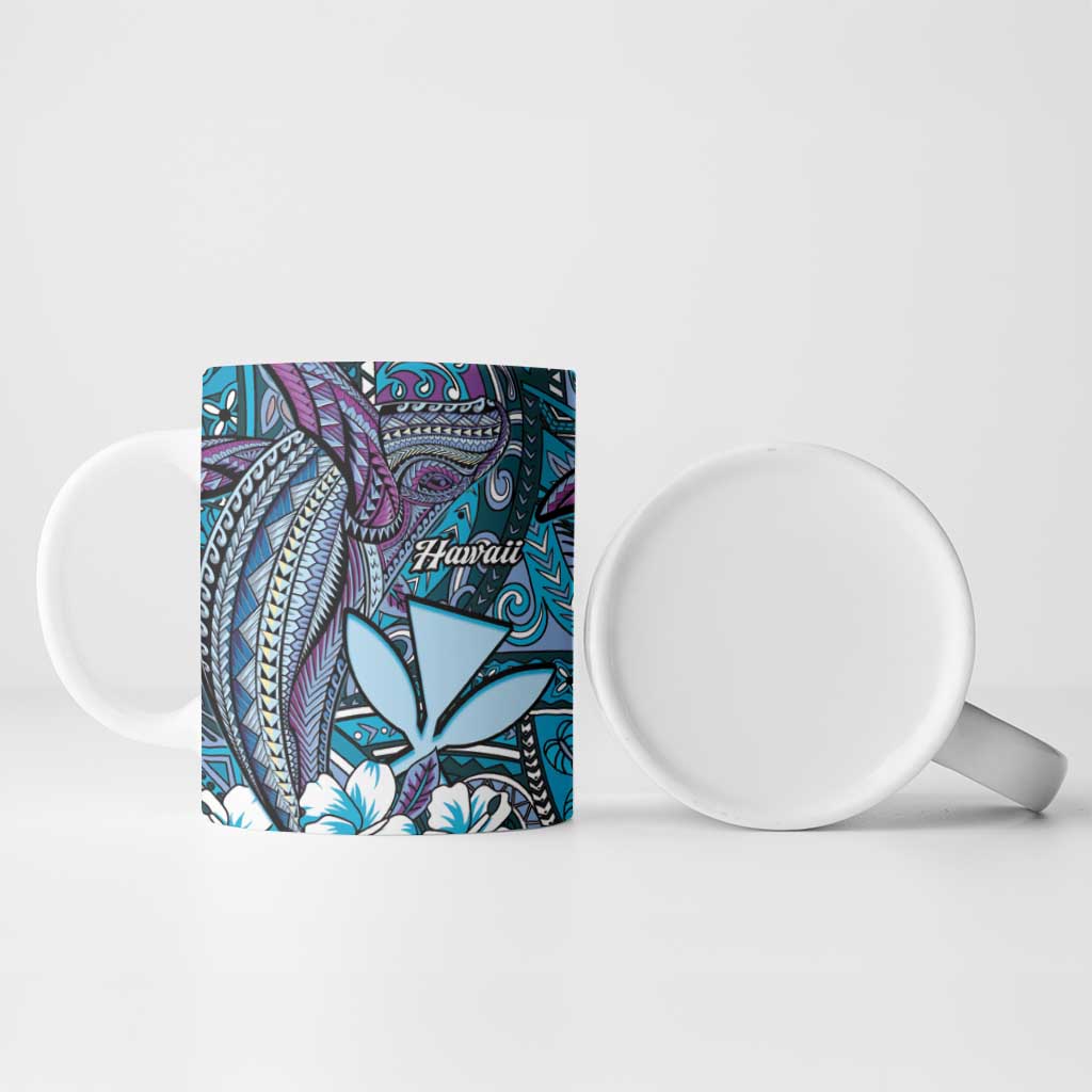 Personalised Hawaii Tribal Humpback Whale Ceramic Mug Polu Hibiscus Seamless Pattern LT9 - Polynesian Pride