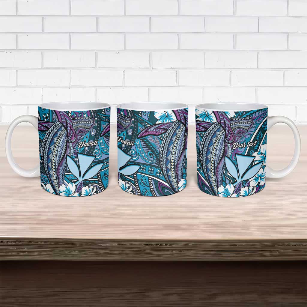 Personalised Hawaii Tribal Humpback Whale Ceramic Mug Polu Hibiscus Seamless Pattern LT9 - Polynesian Pride