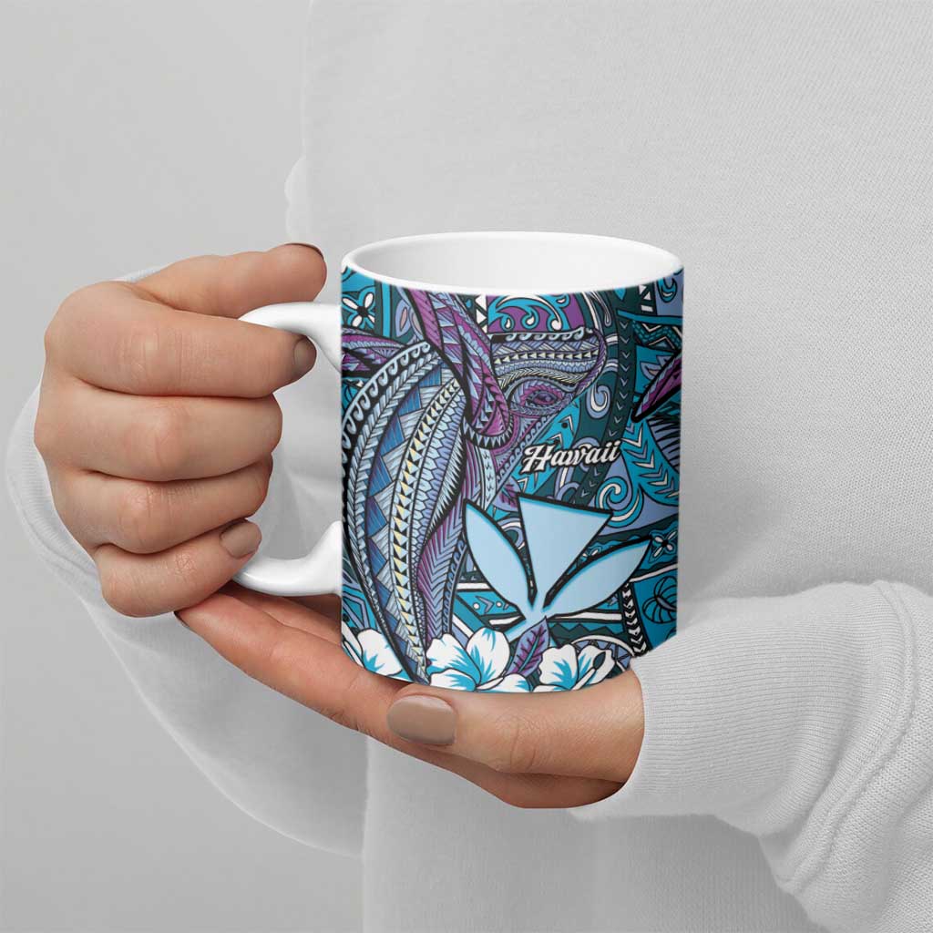 Personalised Hawaii Tribal Humpback Whale Ceramic Mug Polu Hibiscus Seamless Pattern LT9 - Polynesian Pride