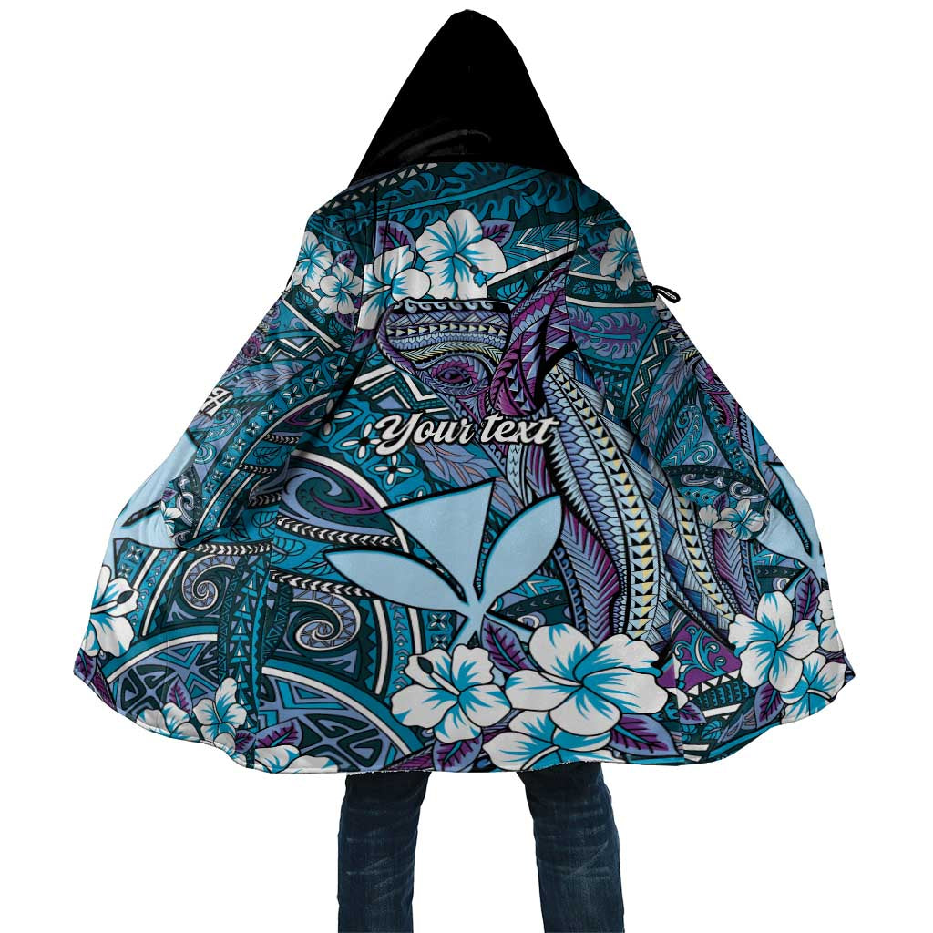 Personalised Hawaii Tribal Humpback Whale Cloak Polu Hibiscus Seamless Pattern LT9 Unisex Blue - Polynesian Pride