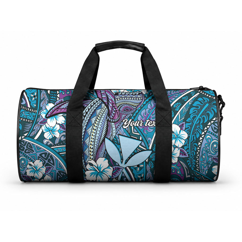 Personalised Hawaii Tribal Humpback Whale Duffle Bag Polu Hibiscus Seamless Pattern LT9 One size Blue - Polynesian Pride