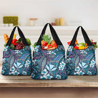 Personalised Hawaii Tribal Humpback Whale Grocery Bag Polu Hibiscus Seamless Pattern LT9 3-pack One Size Blue - Polynesian Pride
