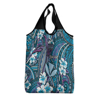 Personalised Hawaii Tribal Humpback Whale Grocery Bag Polu Hibiscus Seamless Pattern LT9 - Polynesian Pride