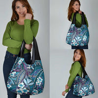 Personalised Hawaii Tribal Humpback Whale Grocery Bag Polu Hibiscus Seamless Pattern LT9 - Polynesian Pride