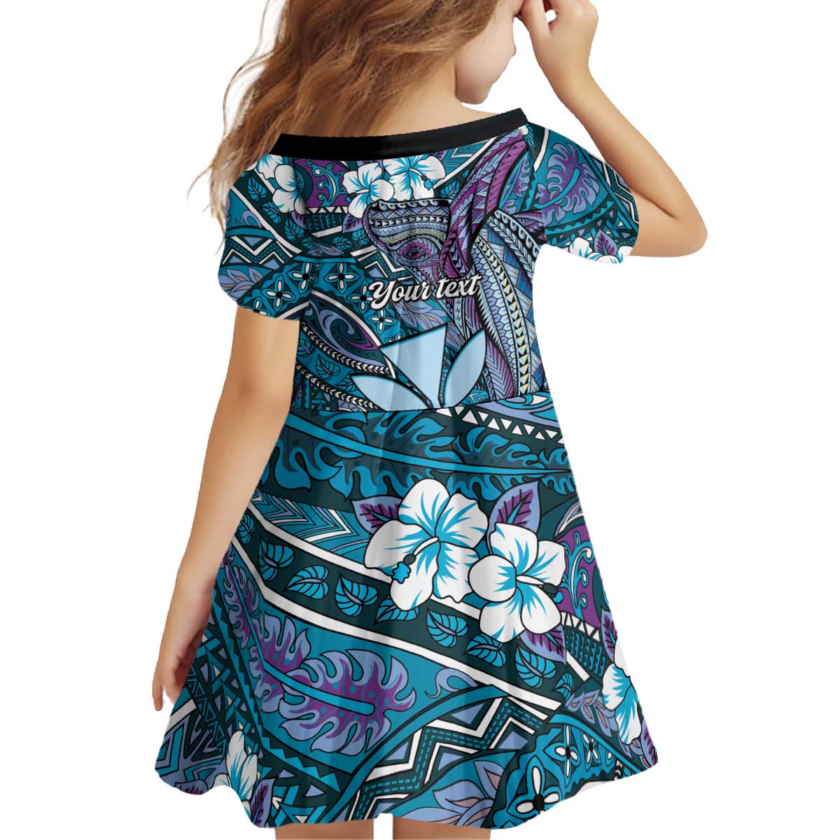 Personalised Hawaii Tribal Humpback Whale Kid Short Sleeve Dress Polu Hibiscus Seamless Pattern LT9 - Polynesian Pride