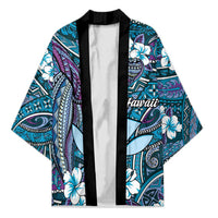 Personalised Hawaii Tribal Humpback Whale Kimono Polu Hibiscus Seamless Pattern LT9 Unisex Blue - Polynesian Pride