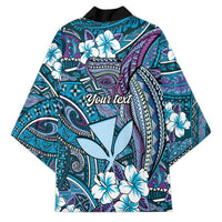 Personalised Hawaii Tribal Humpback Whale Kimono Polu Hibiscus Seamless Pattern LT9 - Polynesian Pride