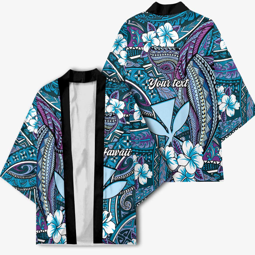 Personalised Hawaii Tribal Humpback Whale Kimono Polu Hibiscus Seamless Pattern LT9 - Polynesian Pride