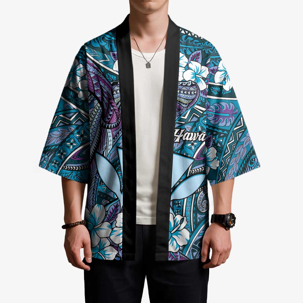 Personalised Hawaii Tribal Humpback Whale Kimono Polu Hibiscus Seamless Pattern LT9 - Polynesian Pride