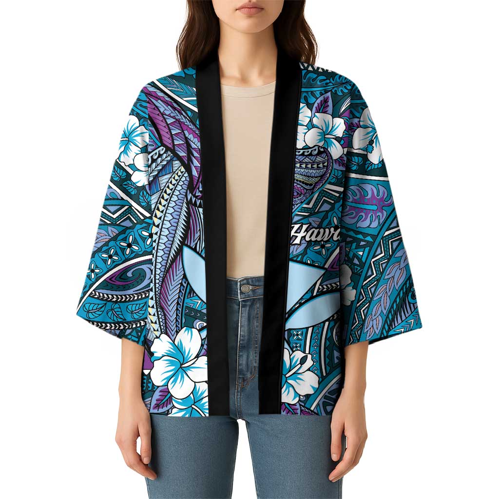 Personalised Hawaii Tribal Humpback Whale Kimono Polu Hibiscus Seamless Pattern LT9 - Polynesian Pride
