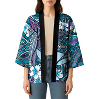 Personalised Hawaii Tribal Humpback Whale Kimono Polu Hibiscus Seamless Pattern LT9 - Polynesian Pride