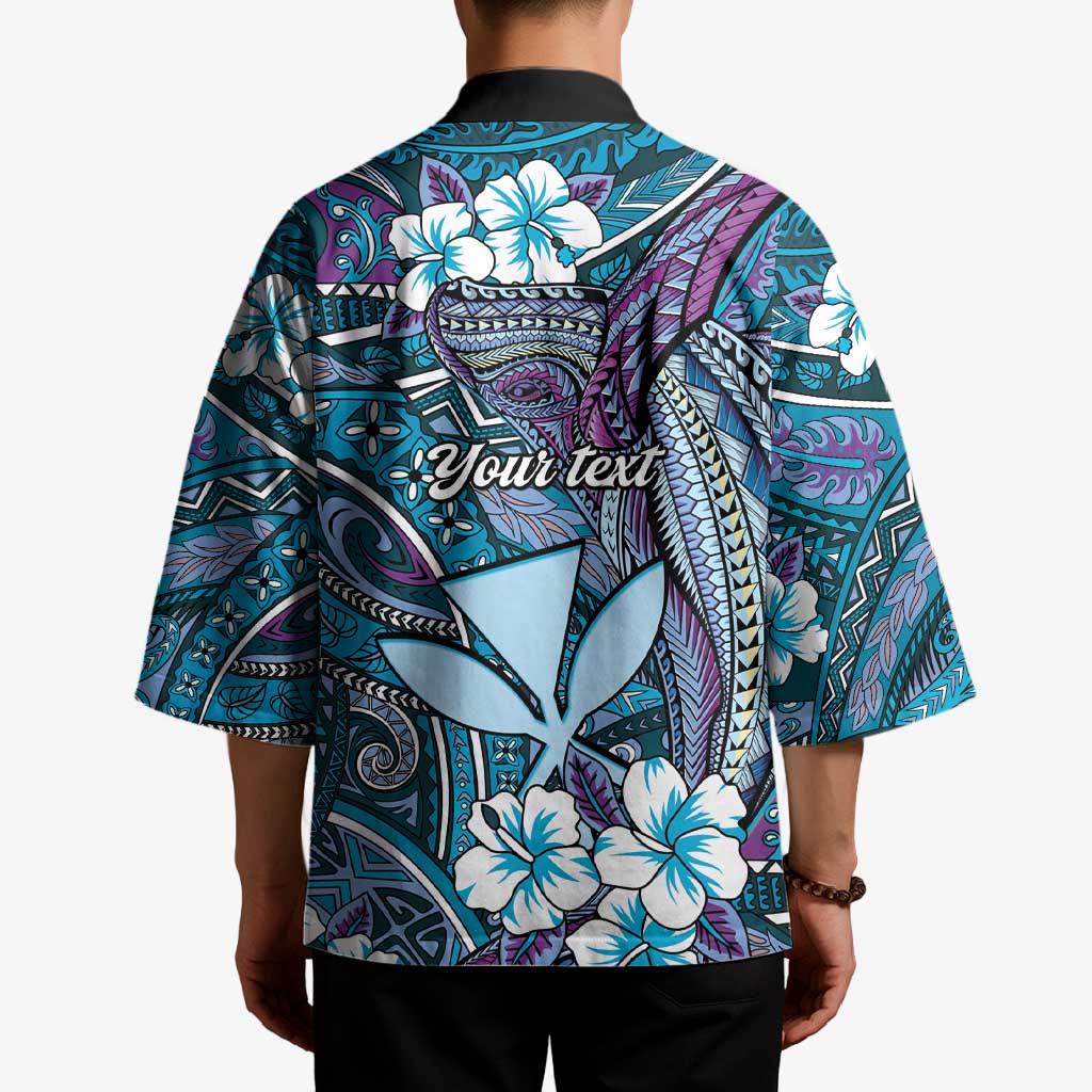 Personalised Hawaii Tribal Humpback Whale Kimono Polu Hibiscus Seamless Pattern LT9 - Polynesian Pride