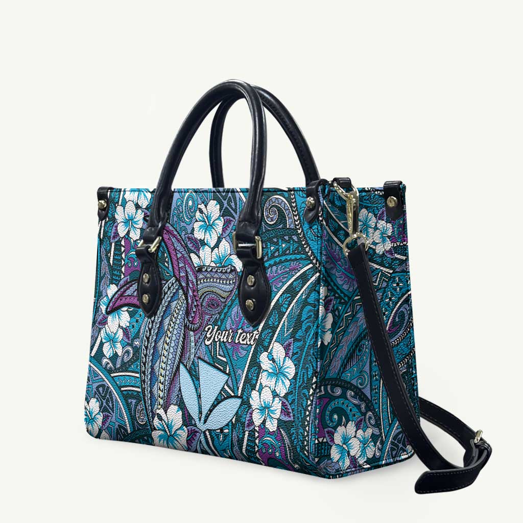 Personalised Hawaii Tribal Humpback Whale Leather Bag Polu Hibiscus Seamless Pattern LT9 Blue - Polynesian Pride