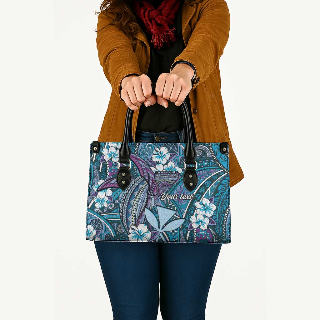 Personalised Hawaii Tribal Humpback Whale Leather Bag Polu Hibiscus Seamless Pattern LT9 - Polynesian Pride