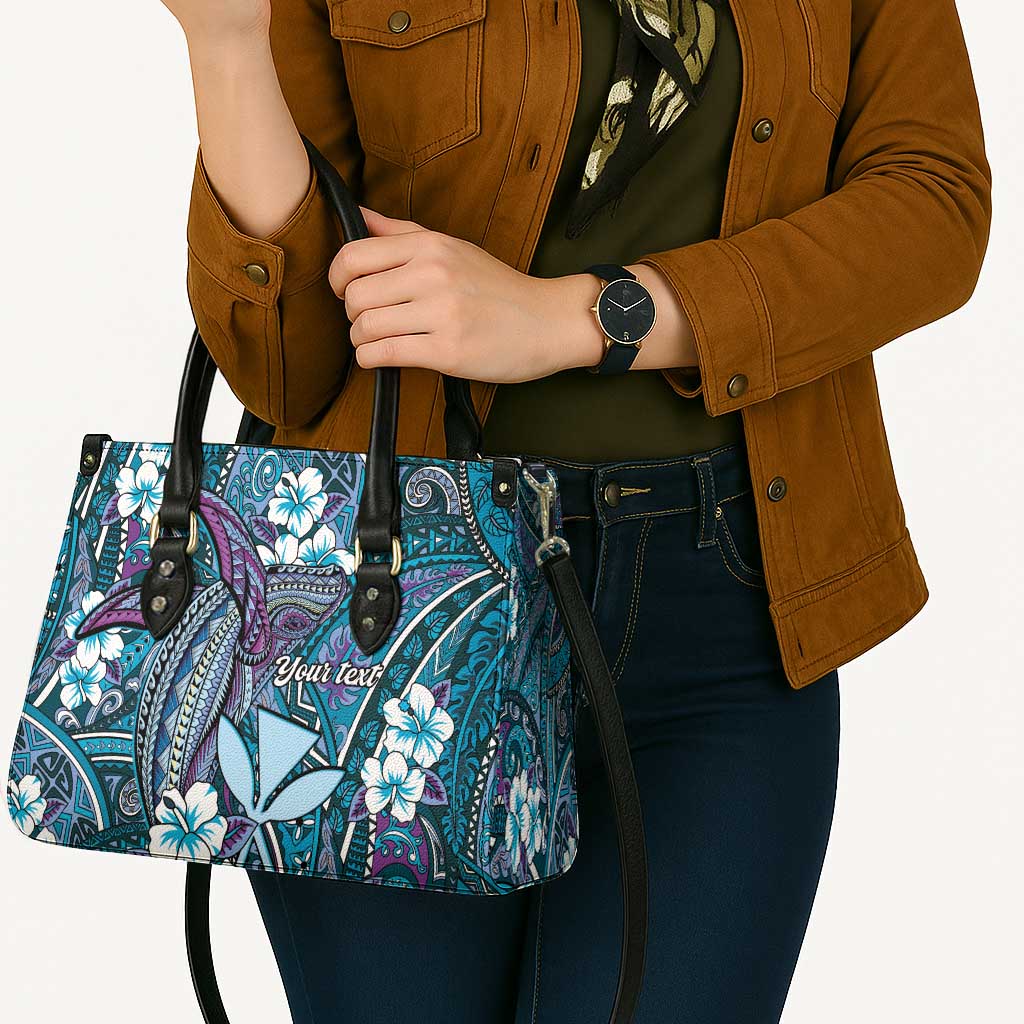 Personalised Hawaii Tribal Humpback Whale Leather Bag Polu Hibiscus Seamless Pattern LT9 - Polynesian Pride