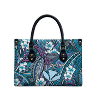 Personalised Hawaii Tribal Humpback Whale Leather Bag Polu Hibiscus Seamless Pattern LT9 - Polynesian Pride