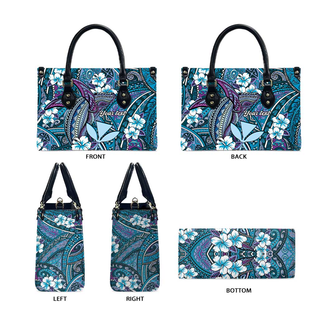 Personalised Hawaii Tribal Humpback Whale Leather Bag Polu Hibiscus Seamless Pattern LT9 - Polynesian Pride