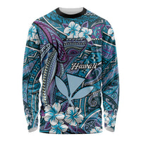 Personalised Hawaii Tribal Humpback Whale Long Sleeve Shirt Polu Hibiscus Seamless Pattern LT9 Unisex Blue - Polynesian Pride