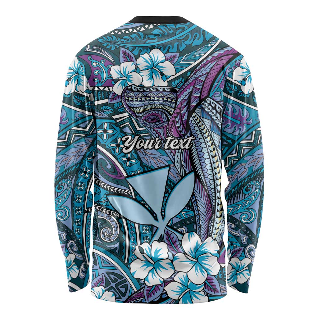 Personalised Hawaii Tribal Humpback Whale Long Sleeve Shirt Polu Hibiscus Seamless Pattern LT9 - Polynesian Pride