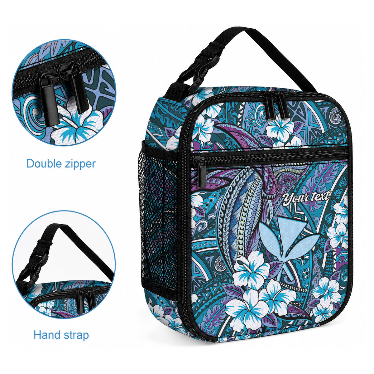 Personalised Hawaii Tribal Humpback Whale Lunch Bag Polu Hibiscus Seamless Pattern LT9 - Polynesian Pride