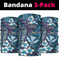 Personalised Hawaii Tribal Humpback Whale Neck Gaiter Polu Hibiscus Seamless Pattern LT9 package One Size: 25*50cm Blue - Polynesian Pride