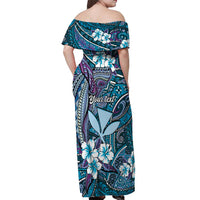 Personalised Hawaii Tribal Humpback Whale Off Shoulder Maxi Dress Polu Hibiscus Seamless Pattern LT9 - Polynesian Pride