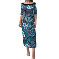 Personalised Hawaii Tribal Humpback Whale Puletasi Polu Hibiscus Seamless Pattern LT9 Long Dress Blue - Polynesian Pride