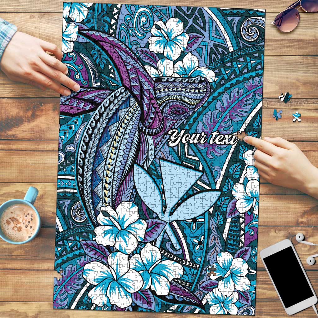 Personalised Hawaii Tribal Humpback Whale Puzzle Polu Hibiscus Seamless Pattern LT9 Blue - Polynesian Pride