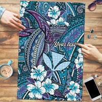 Personalised Hawaii Tribal Humpback Whale Puzzle Polu Hibiscus Seamless Pattern LT9 Blue - Polynesian Pride