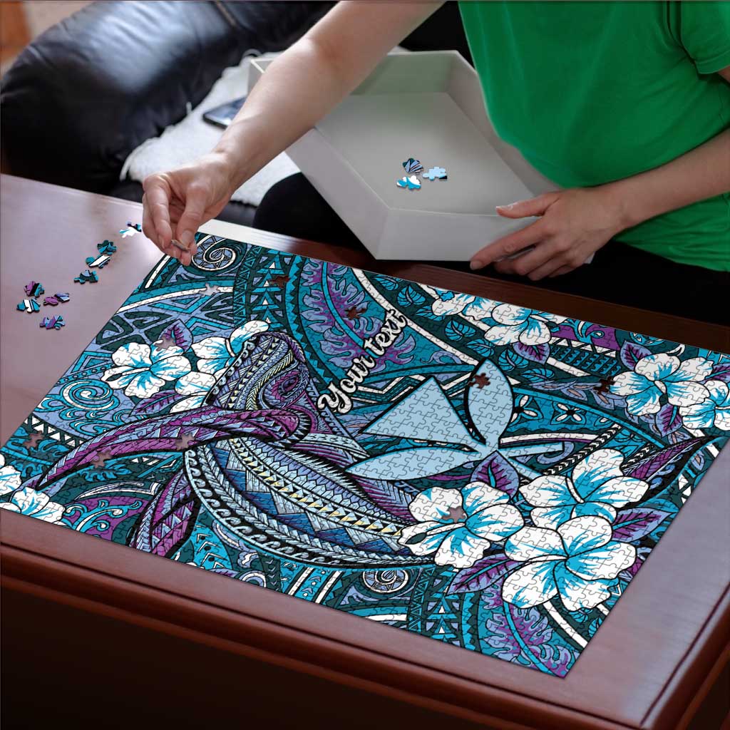 Personalised Hawaii Tribal Humpback Whale Puzzle Polu Hibiscus Seamless Pattern LT9 - Polynesian Pride