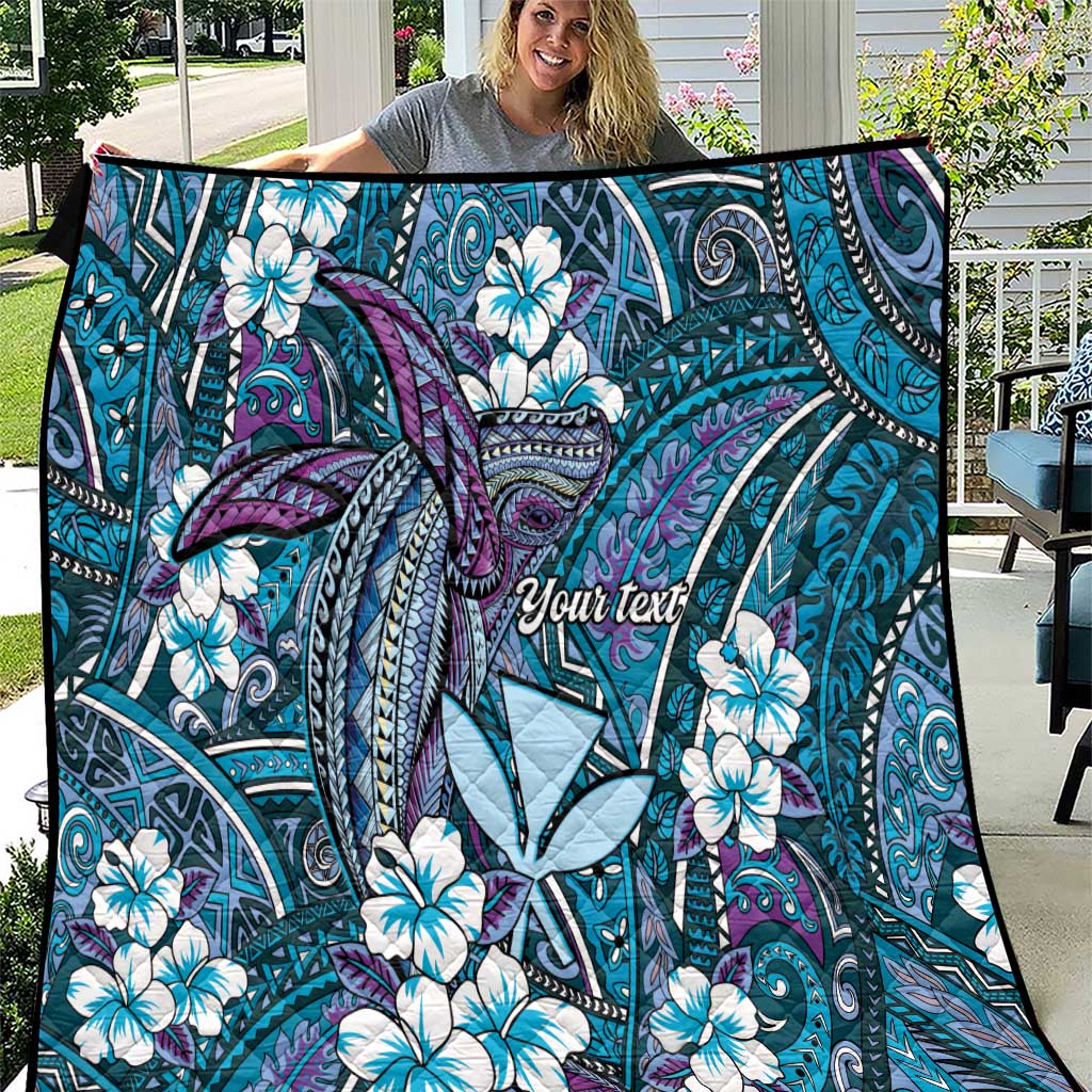 Personalised Hawaii Tribal Humpback Whale Quilt Polu Hibiscus Seamless Pattern LT9 Blue - Polynesian Pride