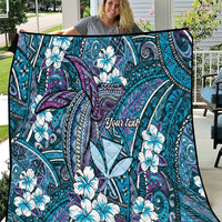 Personalised Hawaii Tribal Humpback Whale Quilt Polu Hibiscus Seamless Pattern LT9 Blue - Polynesian Pride